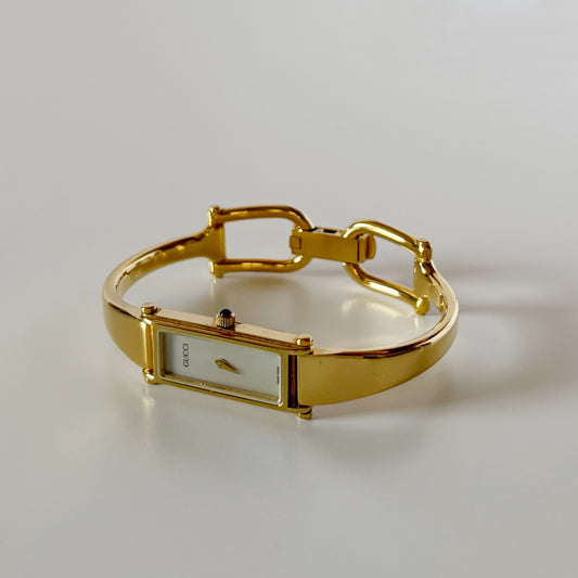 Gucci 1990s Seashell Dial Gold Plated Bangle Watch