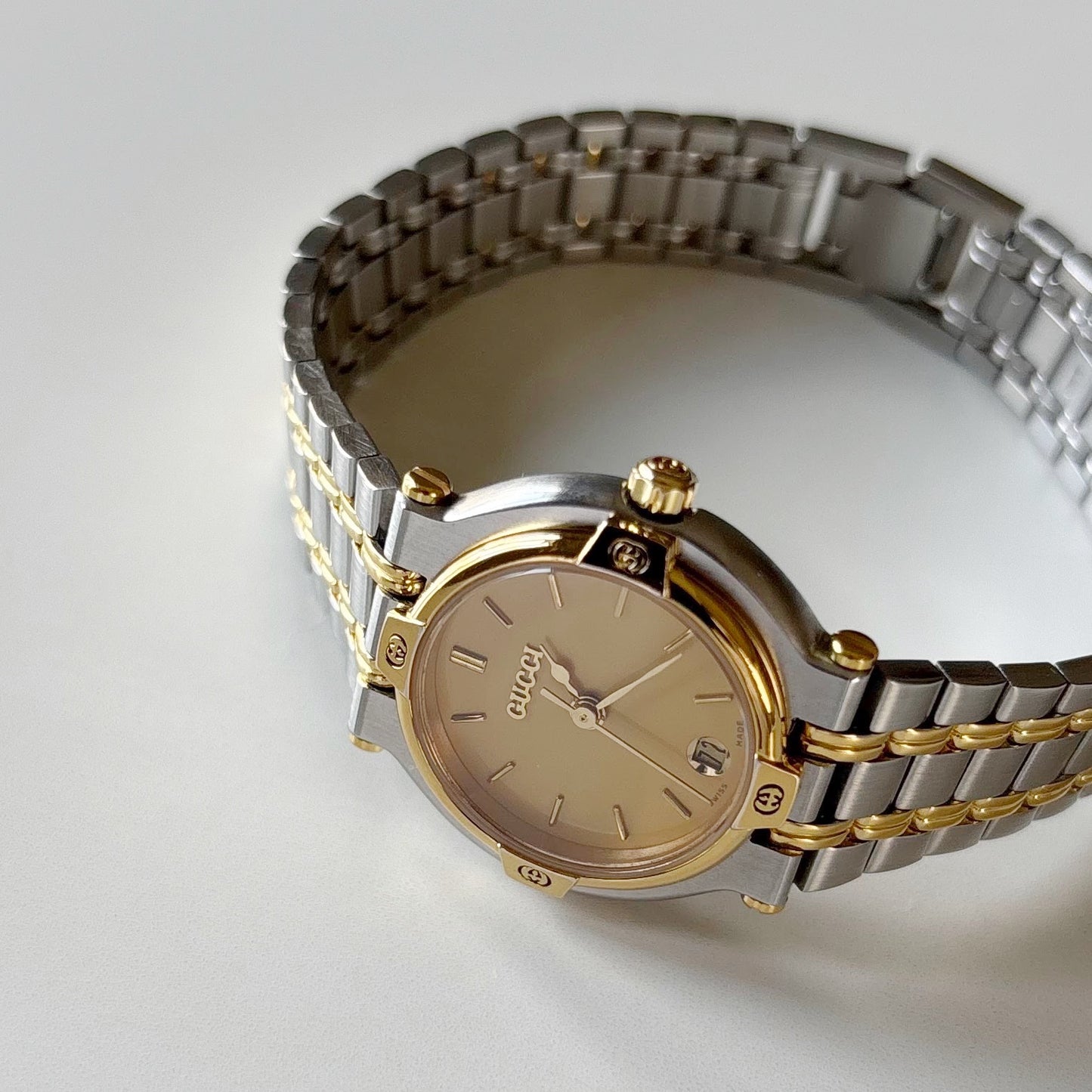 Gucci 1990s Date Round Dial Two Tone Watch