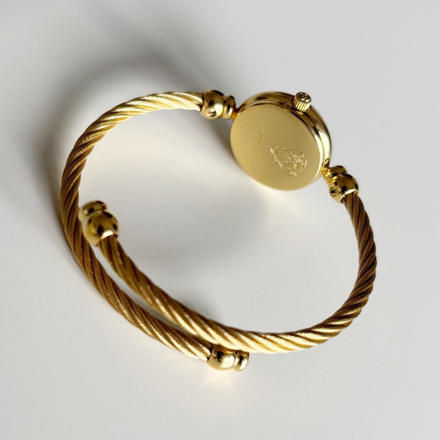 Gucci 1990s Black Dial Gold Plated Cable Bangle Watch