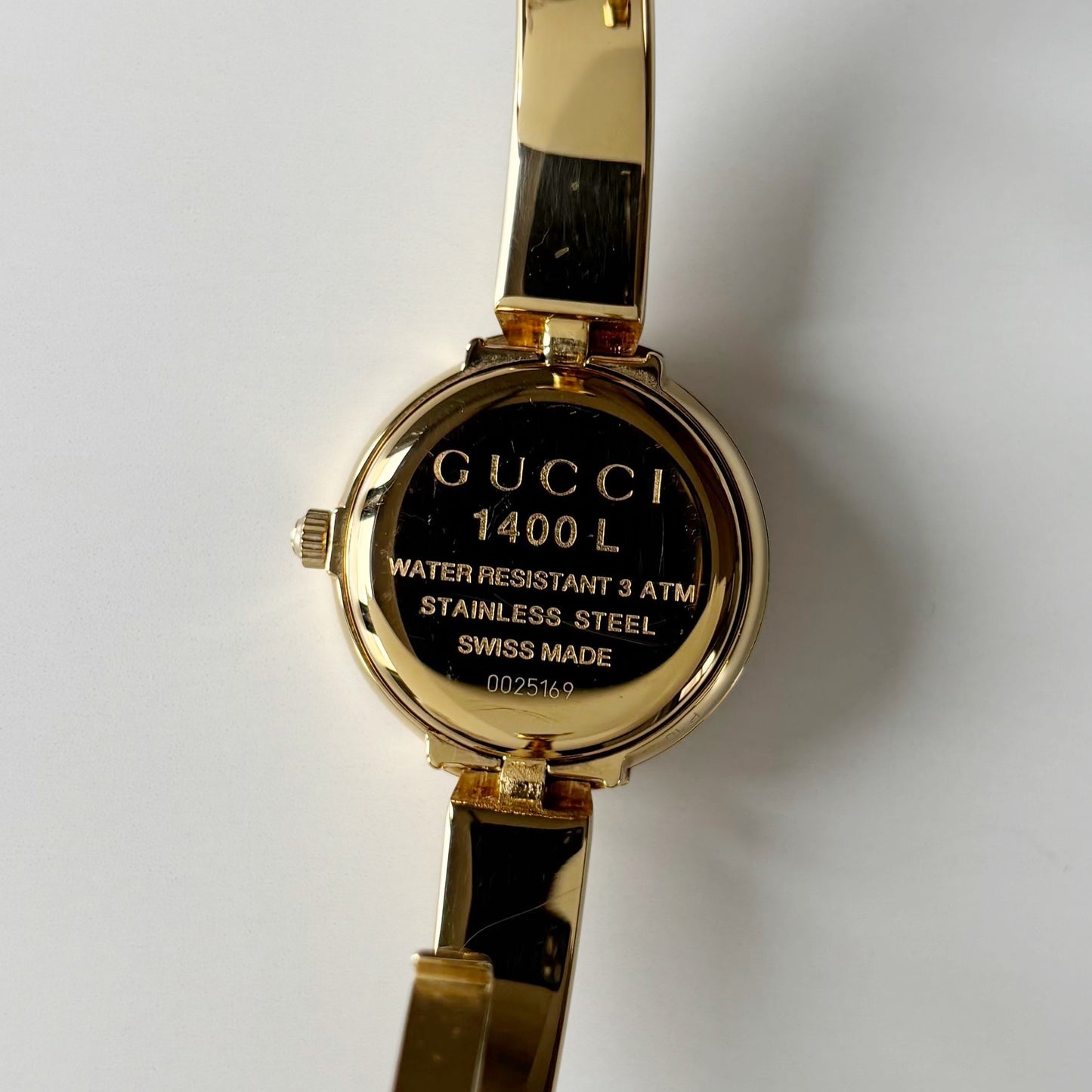 Gucci 1990s Round Dial Gold Plated Bangle Watch