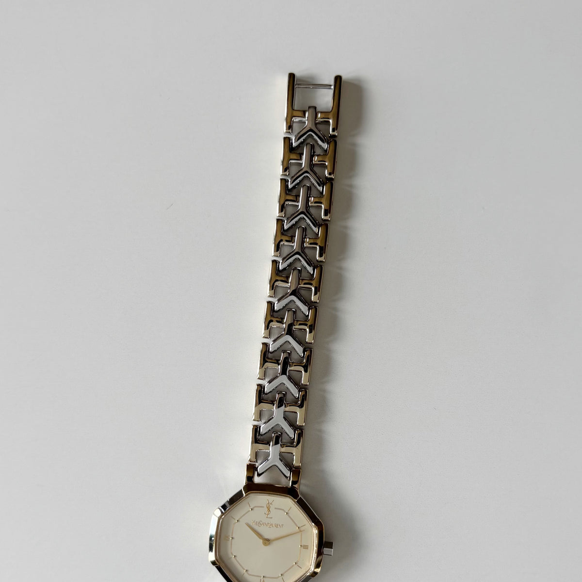 Yves Saint Laurent 1990s Octagon Gold Plated Two Tone Watch