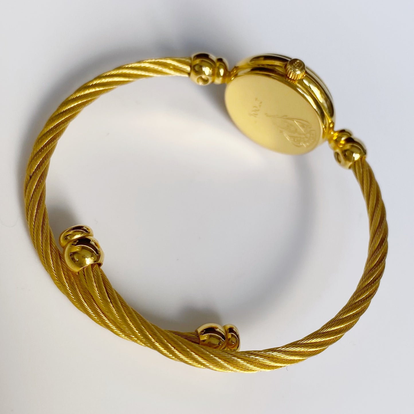 Gucci 1990s Black Dial Gold Plated Cable Bangle Watch