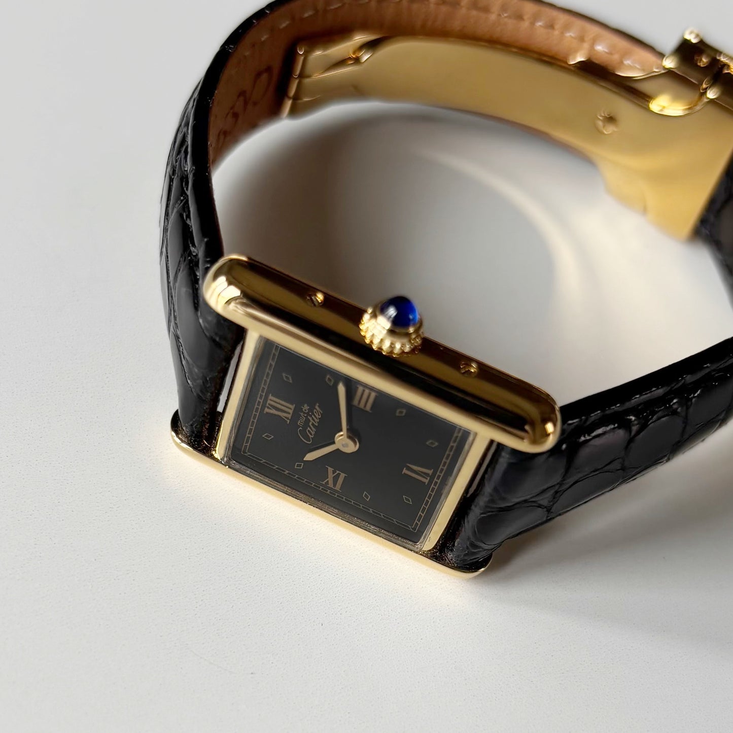 Cartier 1990s Must de Tank Black Dial Watch (SM)