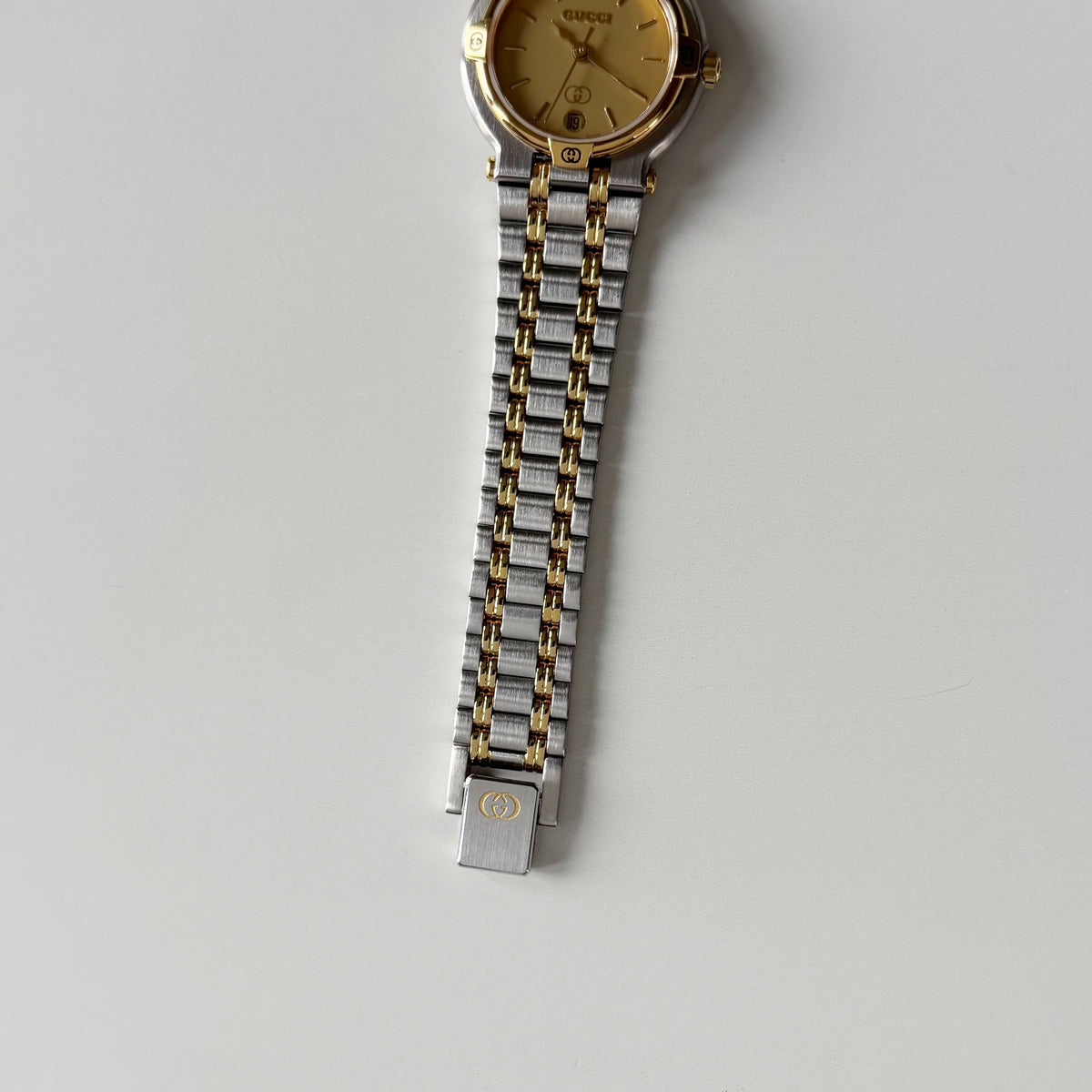 Gucci 1990s Round Dial Gold Plated Two Tone Watch