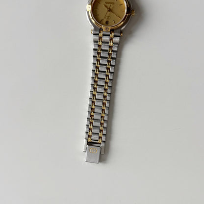 Gucci 1990s Round Dial Gold Plated Two Tone Watch