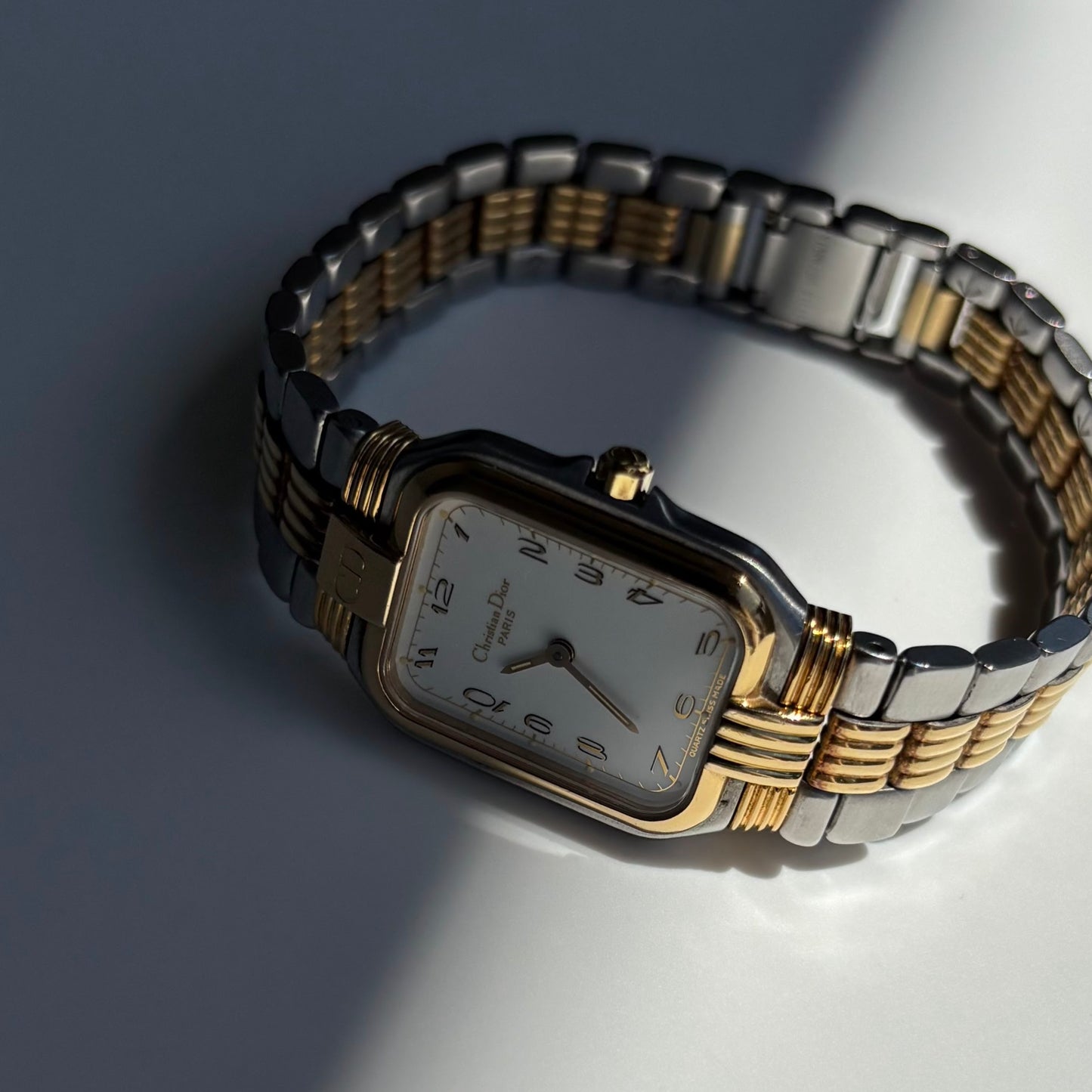 Dior 1980s Tank Two Tone Gold Plated Watch