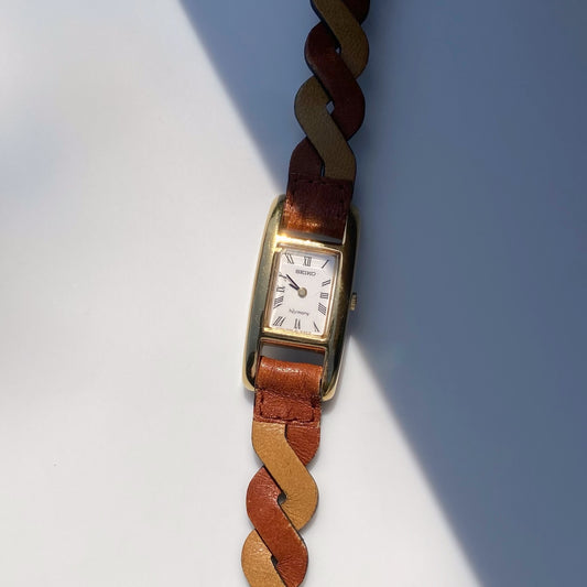 Seiko Harmony Gold Roman Numerals Brown Leather Watch
