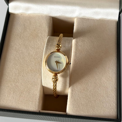 Gucci 1990s Seashell Dial Gold Plated Cable Bangle Watch