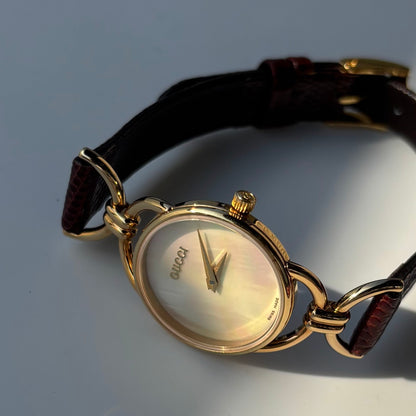Gucci 1990s Seashell Dial Horsibit Gold Plated Watch