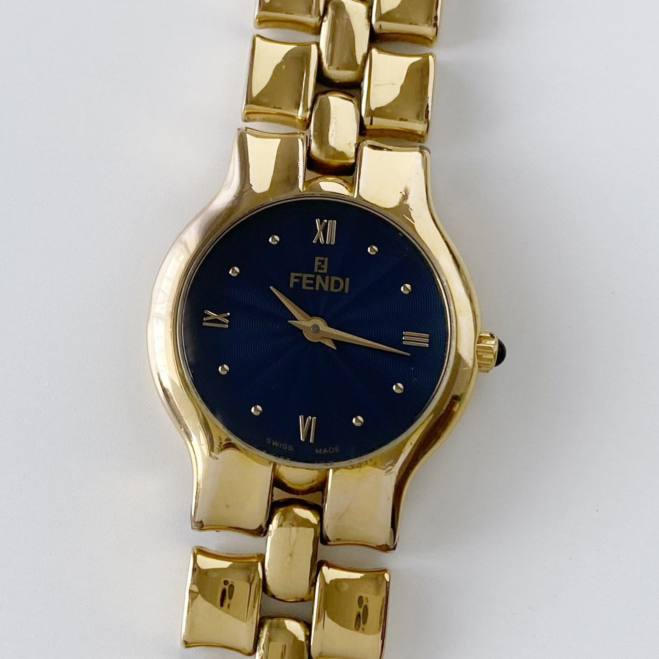 Fendi 1990s Navy Dial Gold Plated Watch