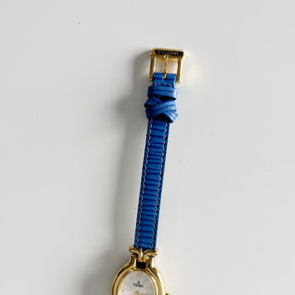 Fendi 1990s Interchangeable Strap Oval Dial Gold Plated Watch with 5 straps, case