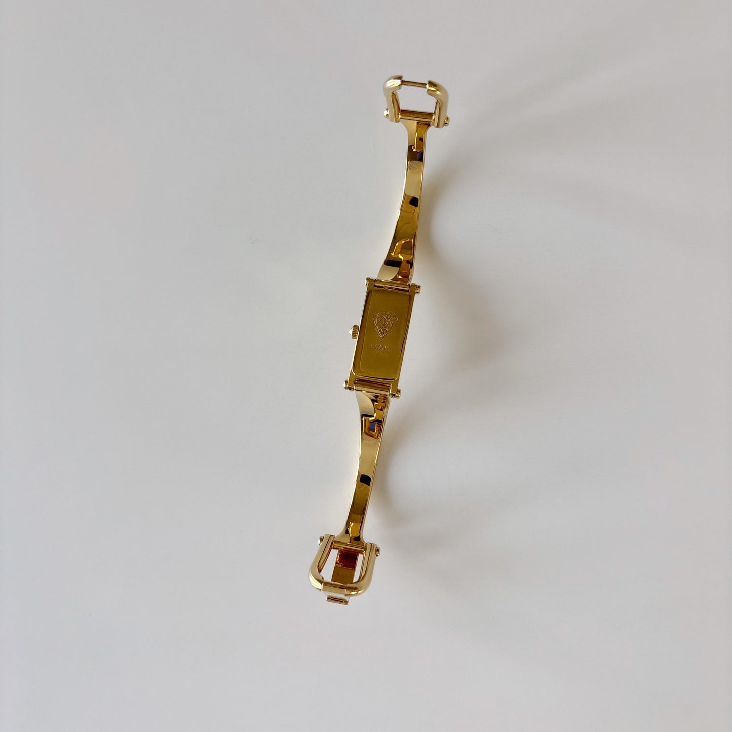 Gucci 1990s Seashell Rectangular Dial Gold Plated Bangle Watch