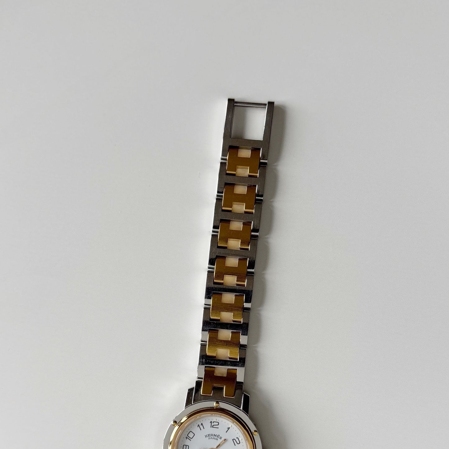 Hermes 1990s Clipper Date Round Dial Two Tone Gold Plated Watch