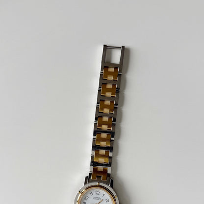 Hermes 1990s Clipper Date Round Dial Two Tone Gold Plated Watch