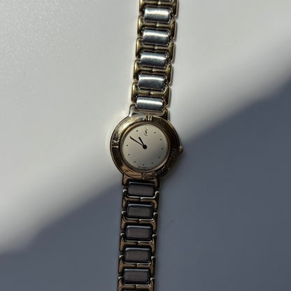 Yves Saint Laurent 1990s Cream Round Dial Two-Tone Gold-Plated Watch
