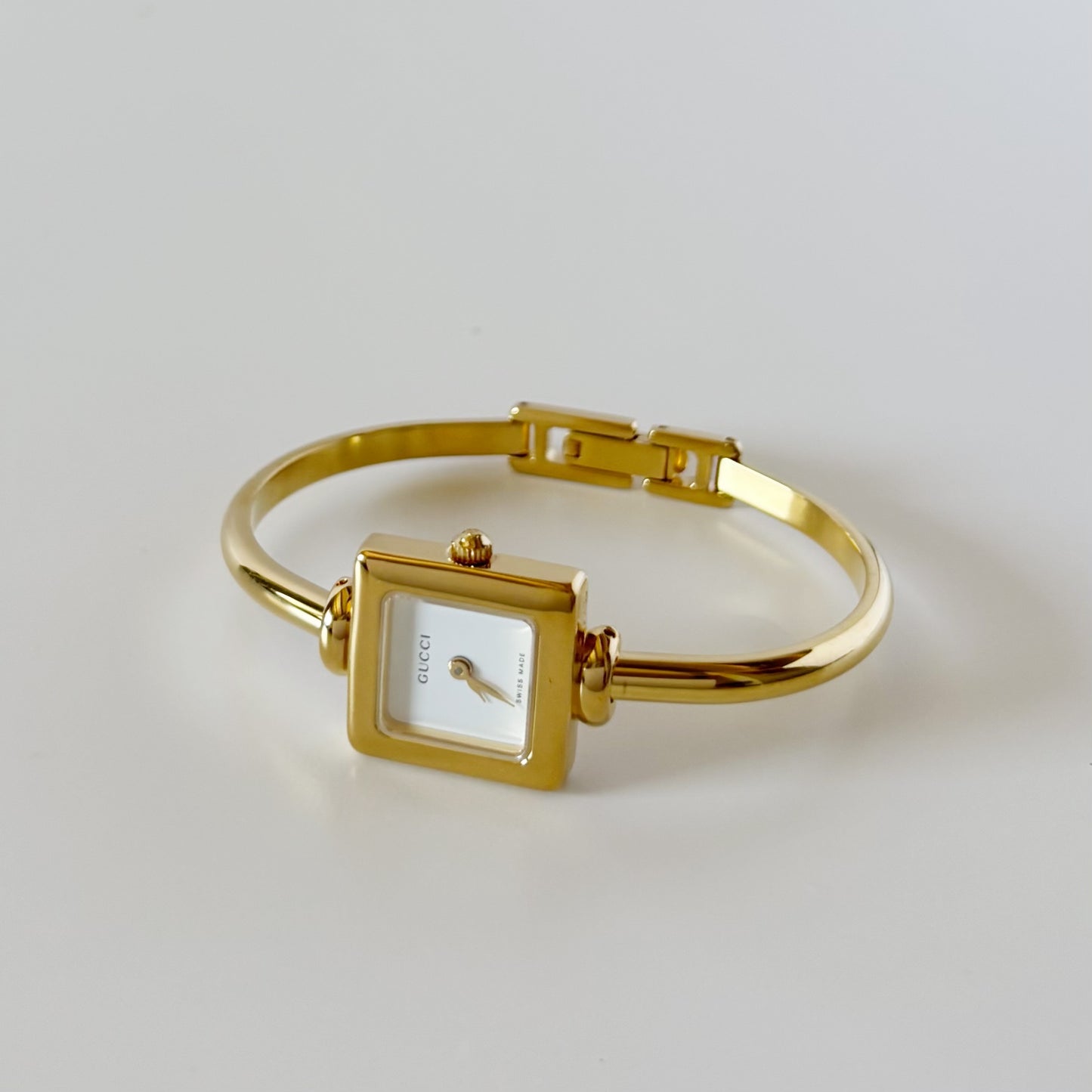Gucci 1990s Square Dial Gold Plated Bangle Watch