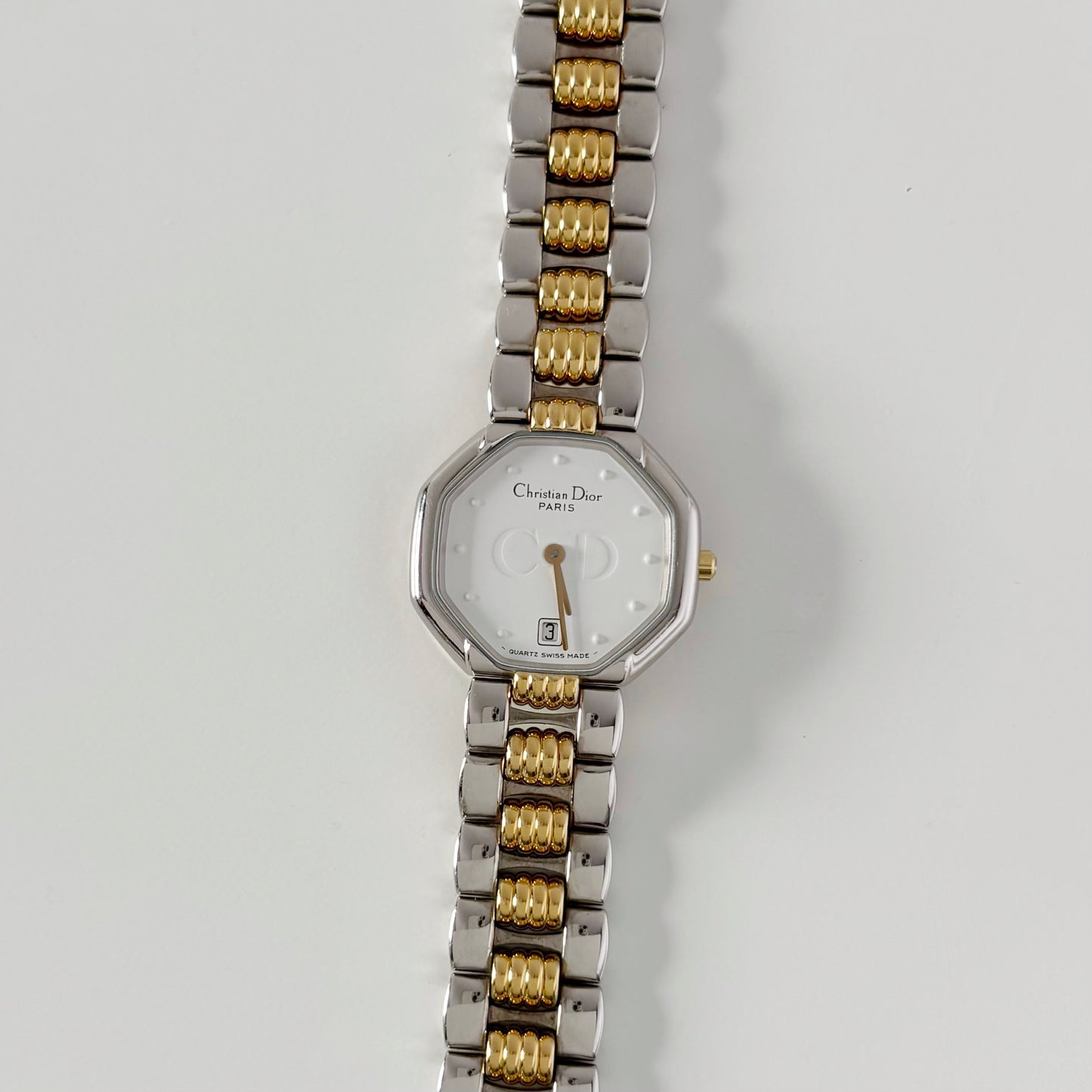 Dior 1990s Date Octagon Two Tone Watch