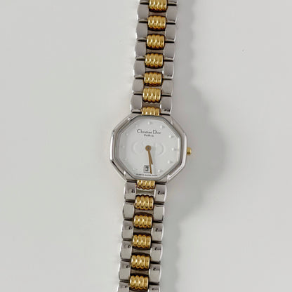 Dior 1990s Date Octagon Two Tone Watch
