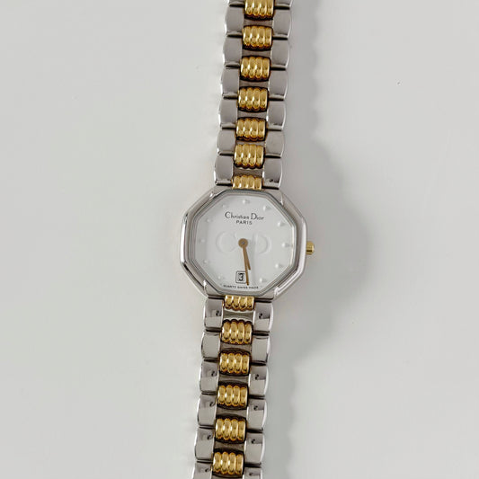 Dior 1990s Date Octagon Two Tone Watch