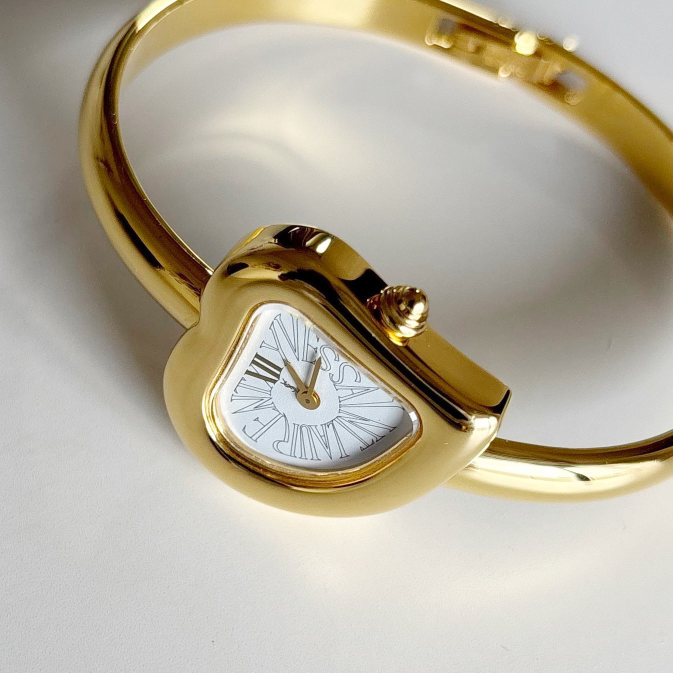 Yves Saint Laurent 1990s Heart Shaped Dial Gold Plated Bangle Watch