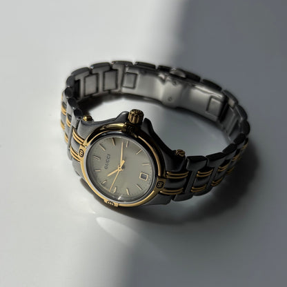 Gucci 1990s Date Round Dial Two Tone Gold Plated Watch