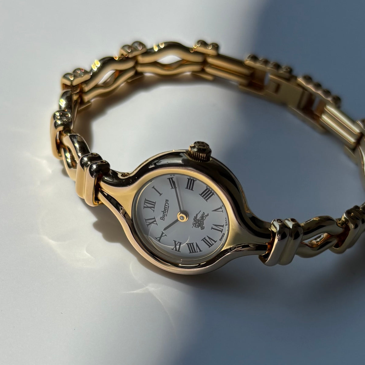 Burberry 1990s Round Dial Gold Plated Watch