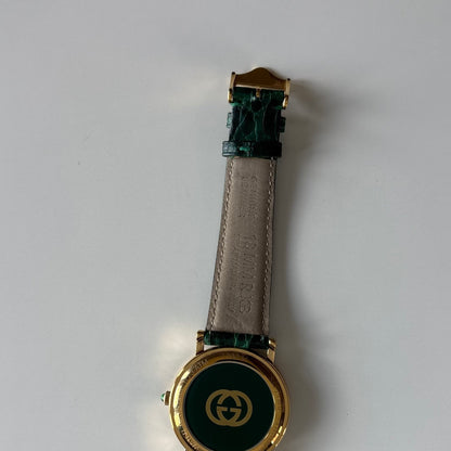 Gucci 1990s Date Round Green Dial Gold-Plated Watch (Large)