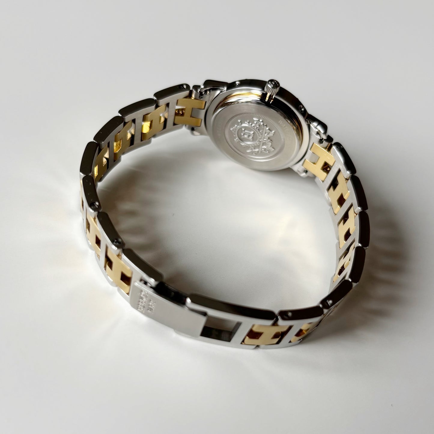 Hermes 1990s Clipper Date Round Dial Gold Plated Two Tone Watch