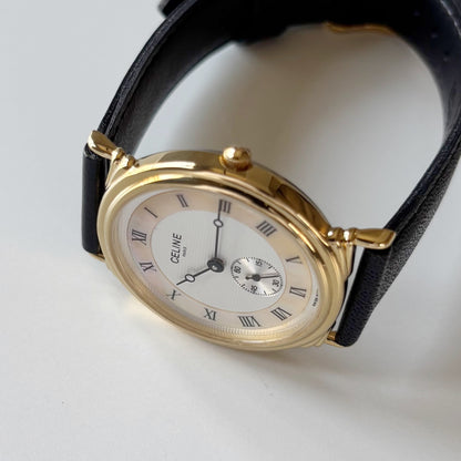 Celine 1990s Seashell Round Dial Gold Plated Watch (Large)