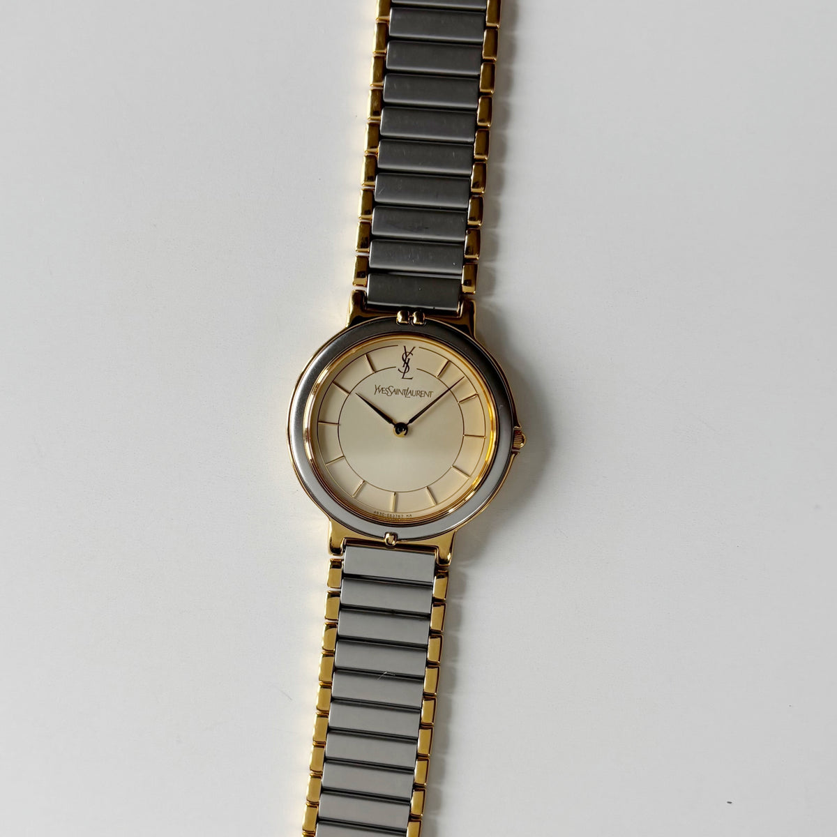 Yves Saint Laurent 1990s Large Round Dial Two Tone Gold Plated Watch (Large)