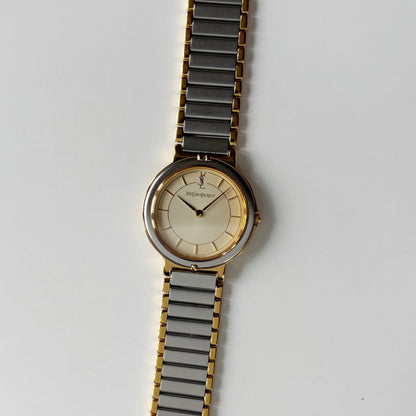Yves Saint Laurent 1990s Large Round Dial Two Tone Gold Plated Watch (Large)