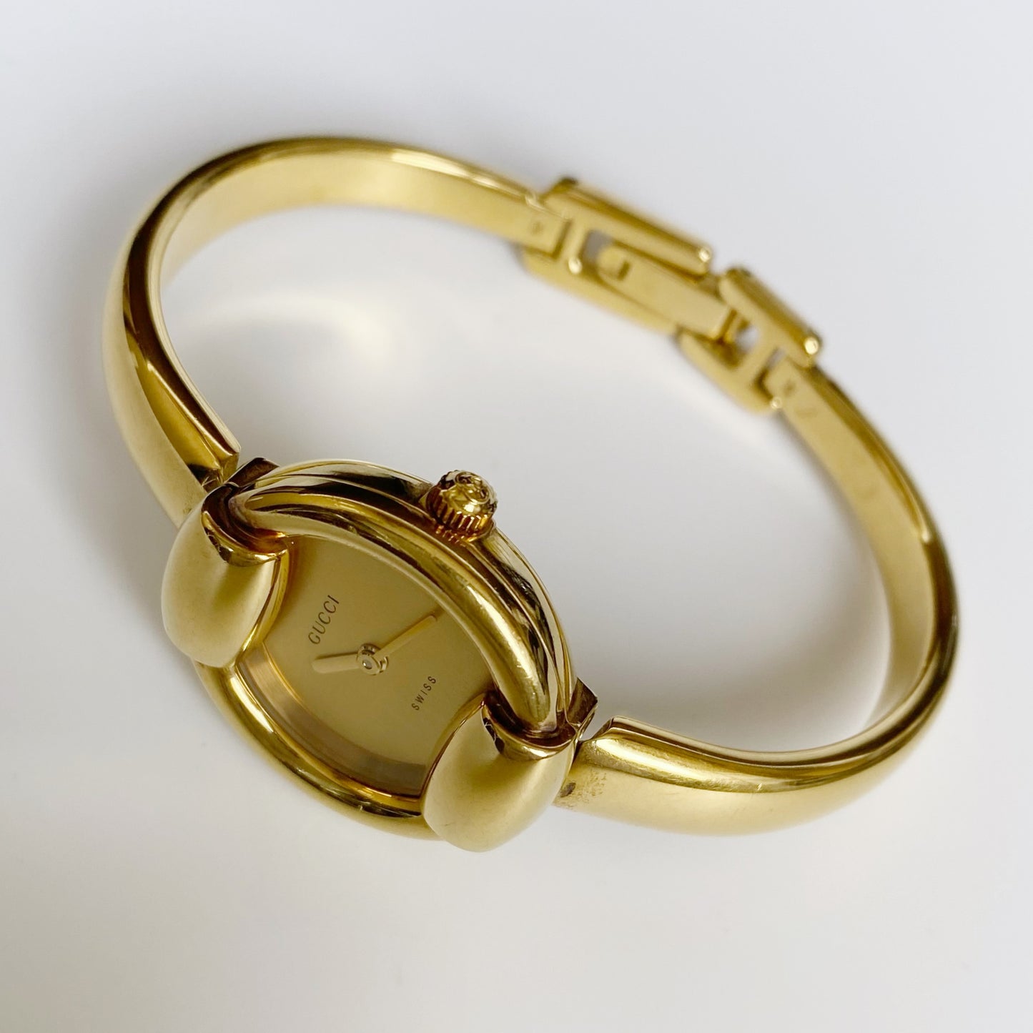 Gucci 1990s Gold Dial Gold Plated Bangle Watch