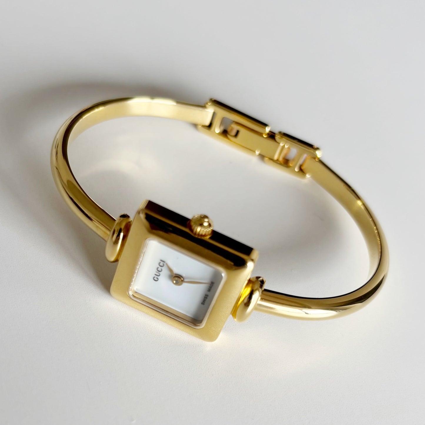 Gucci 1990s Square Dial Gold Plated Bangle Watch