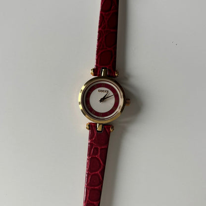 Gucci 1990s Red Dial Sherry Gold Plated Watch