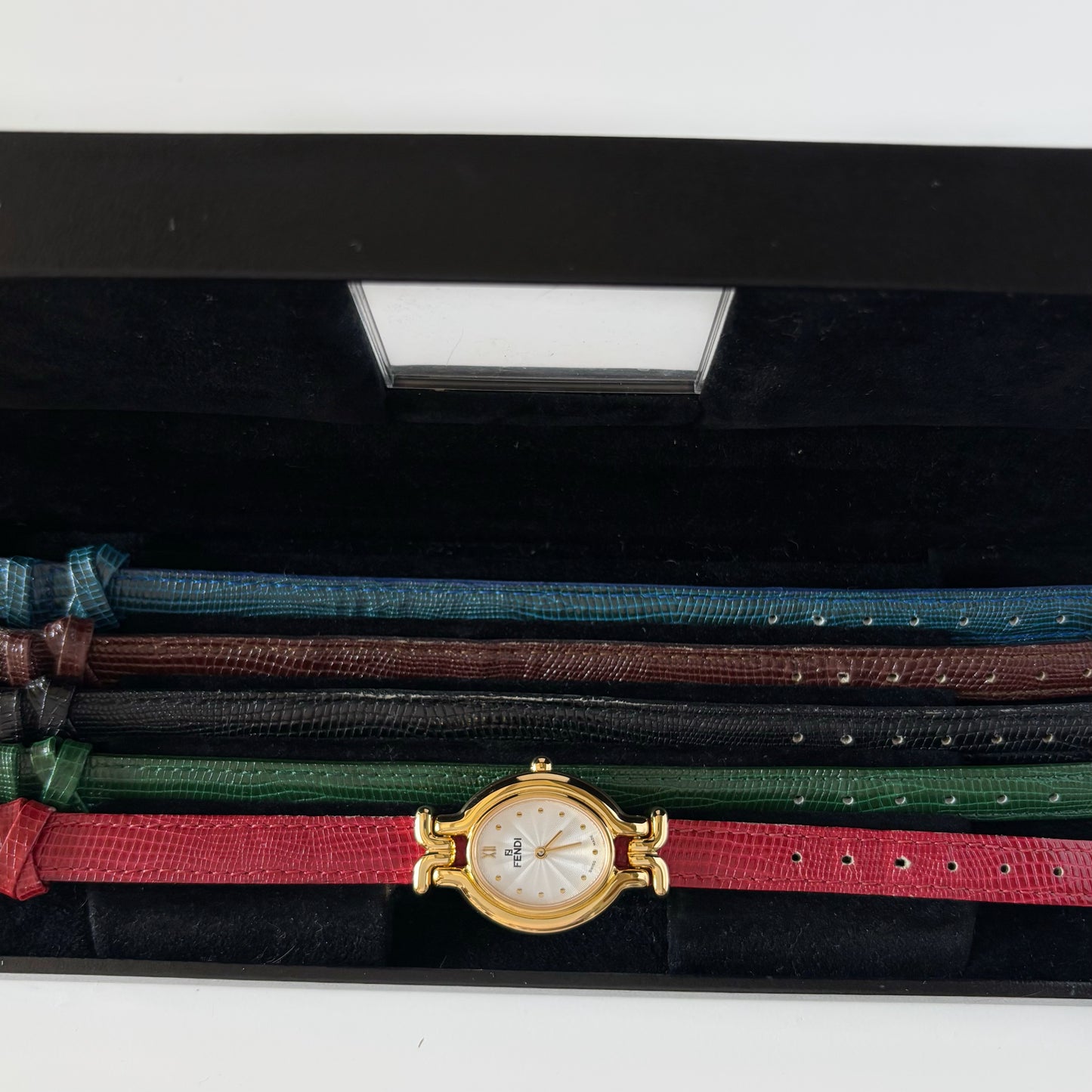 Fendi 1990s Interchangeable Belt Gold Plated Watch with 5 straps, case