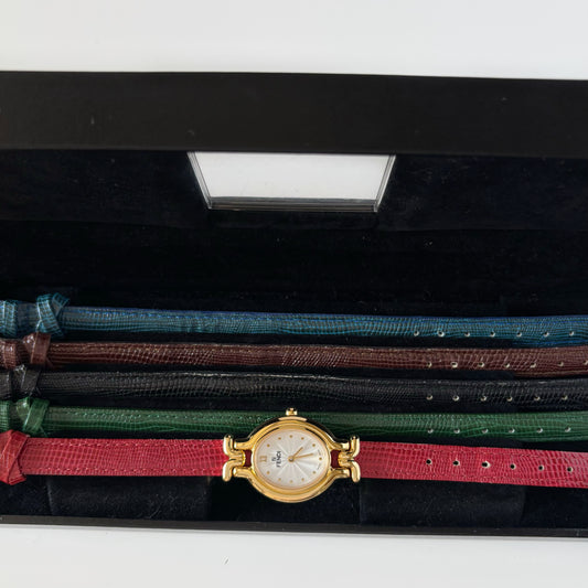 Fendi 1990s Interchangeable Belt Gold Plated Watch with 5 straps, case