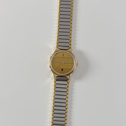 Yves Saint Laurent 1990s Round Dial Two Tone Gold Plated Watch (Large)