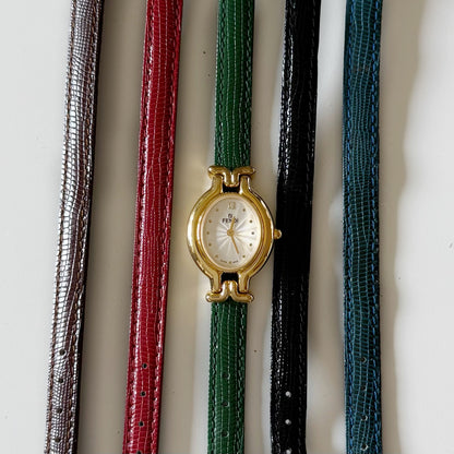 Fendi 1990s Interchangeable Belt Gold Plated Watch with 5 straps, case