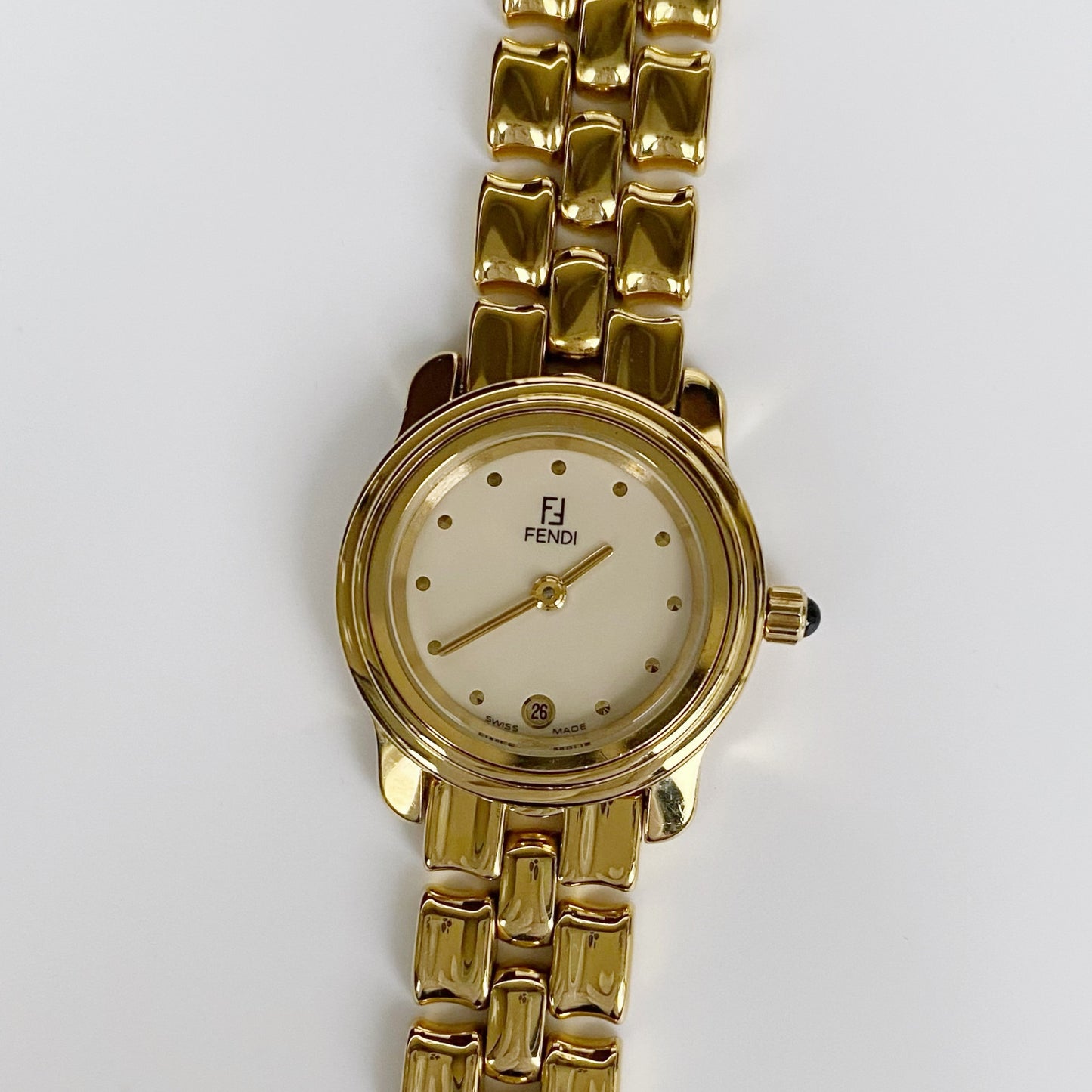 Fendi 1990s Interchangeable Bezel Round Gold Plated Watch with 3 bezels, case