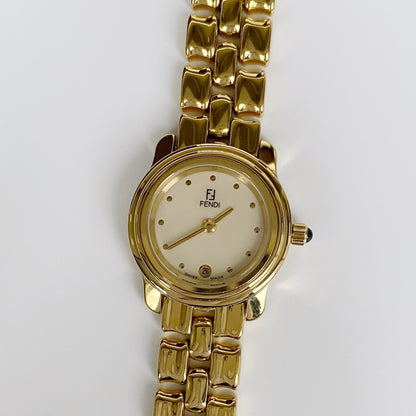 Fendi 1990s Interchangeable Bezel Round Gold Plated Watch with 3 bezels, case