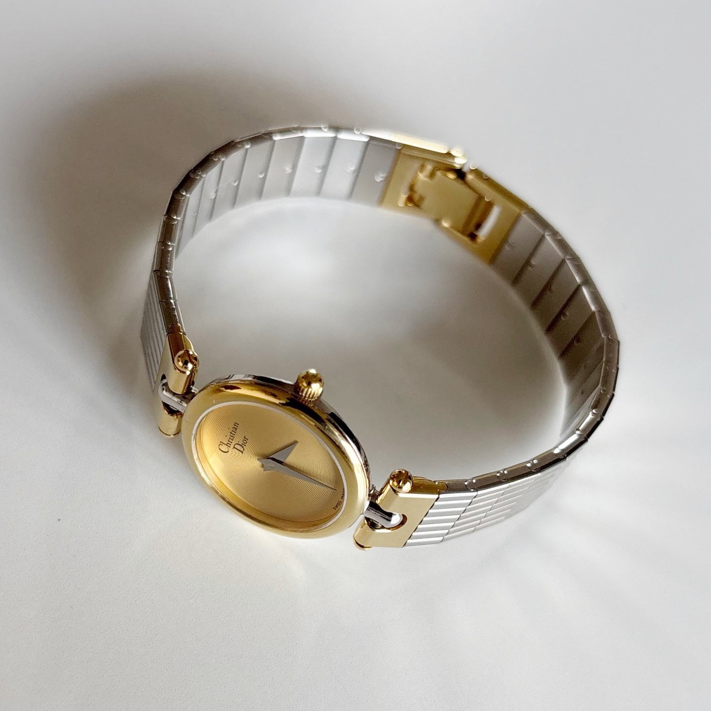 Dior 1990s Round Gold Dial Two Tone Watch