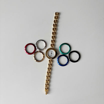 Gucci 1990s Interchangeable Bezel Gold Plated Rice Chain Watch with 6 bezels, case (165mm)