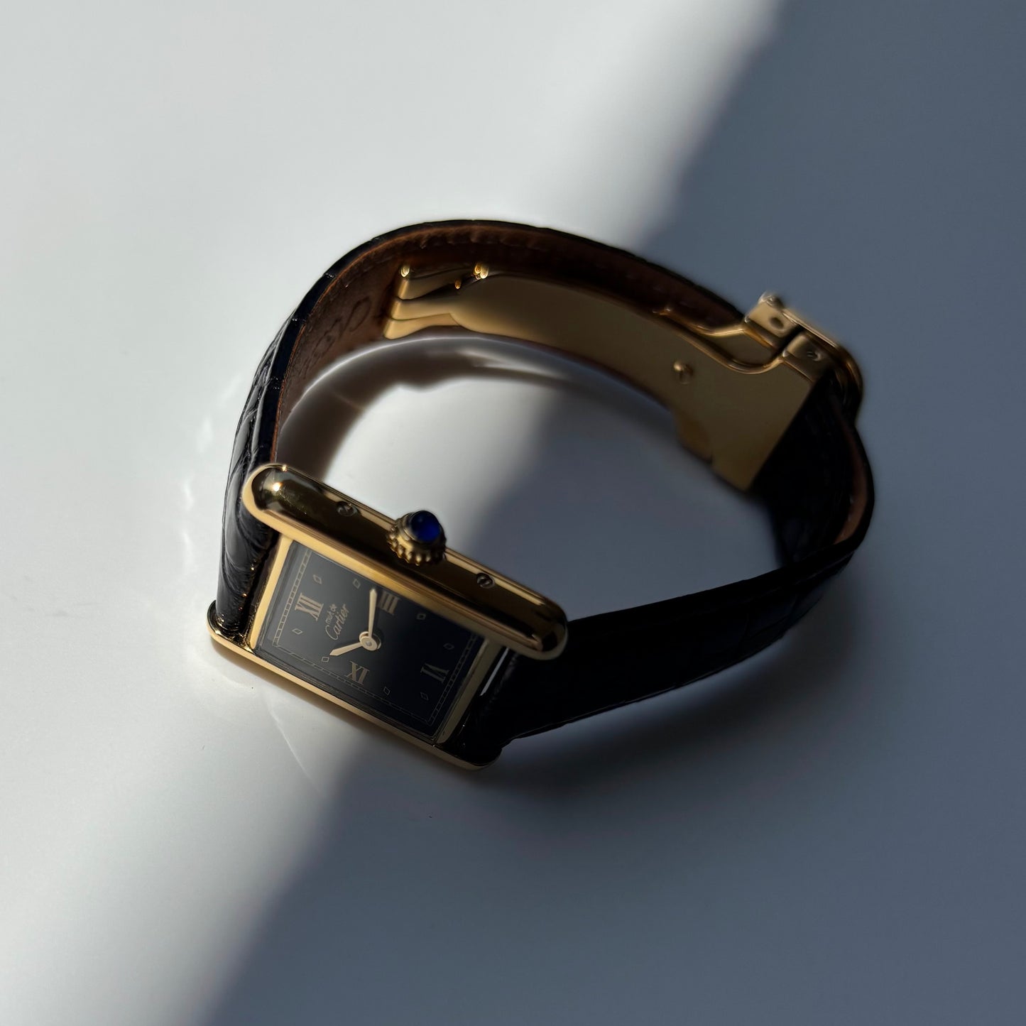 Cartier 1990s Must de Tank Black Dial Watch (SM)