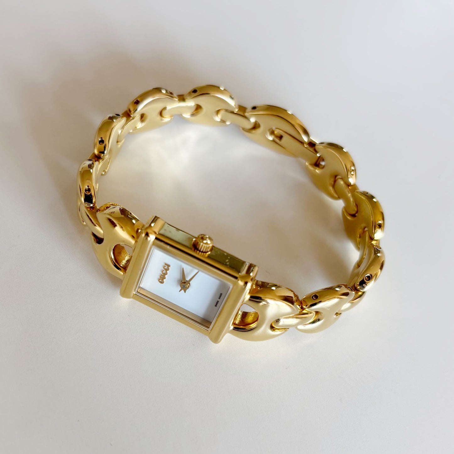 Gucci 1990s Interchangeable Strap Gold Plated Watch with 3 straps, case