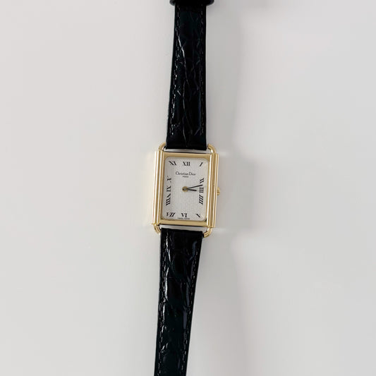 Dior 1990s CD Logo Tank Gold Plated Watch