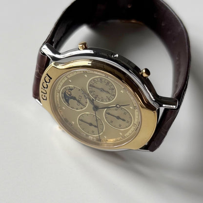 Gucci 1990s Moon Phase Gold Plated Two Tone Watch (Large)