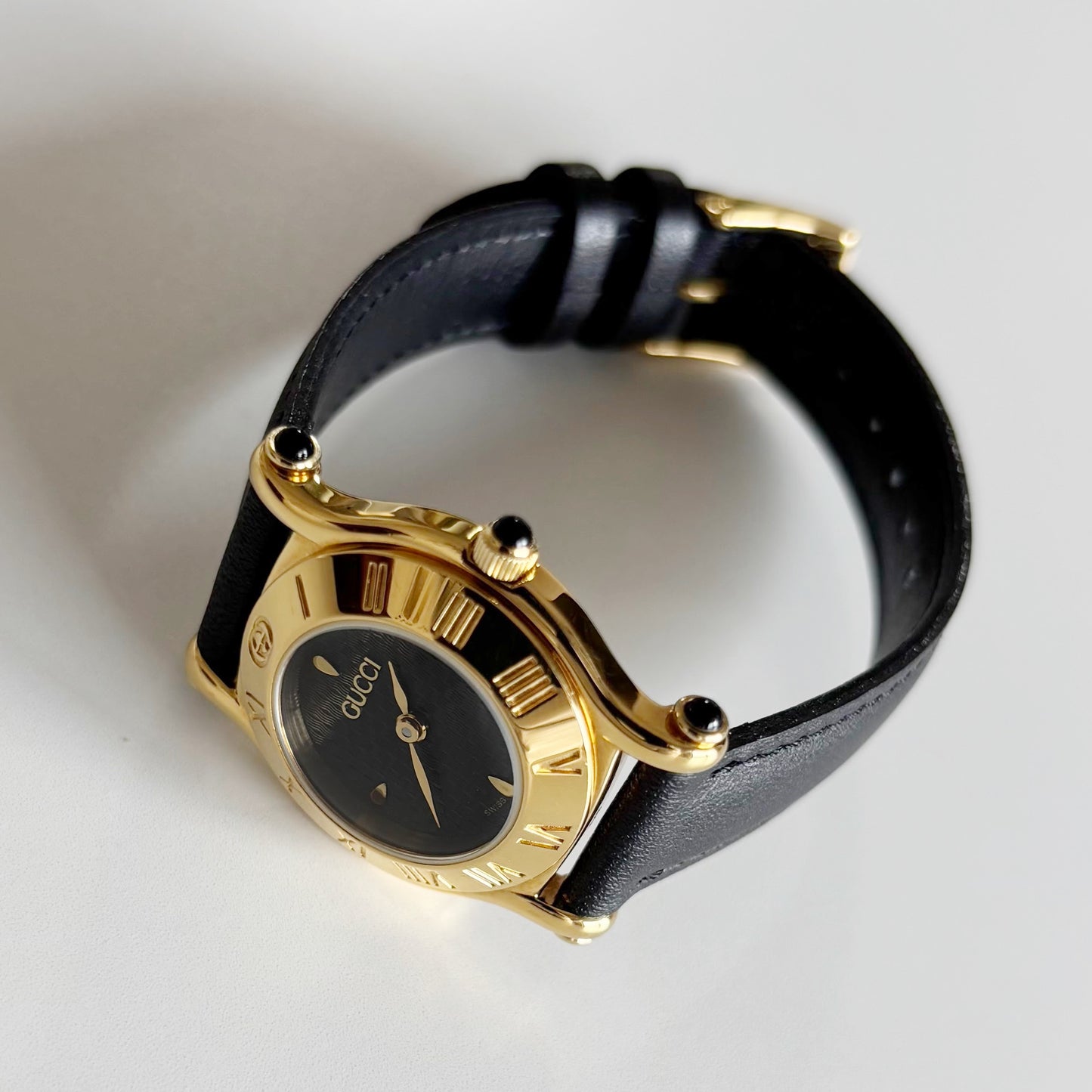 Gucci 1990s Black Dial Gold Plated Watch