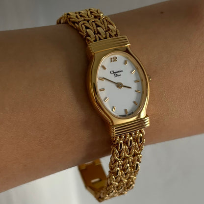 Dior 1990s Gold Plated Oval Watch