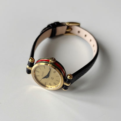 Gucci 1990s Gold Round Dial Gold Plated Watch