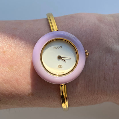 Gucci 1990s Interchangeable Bezel Gold Plated Bangle Watch with 12 bezels, case